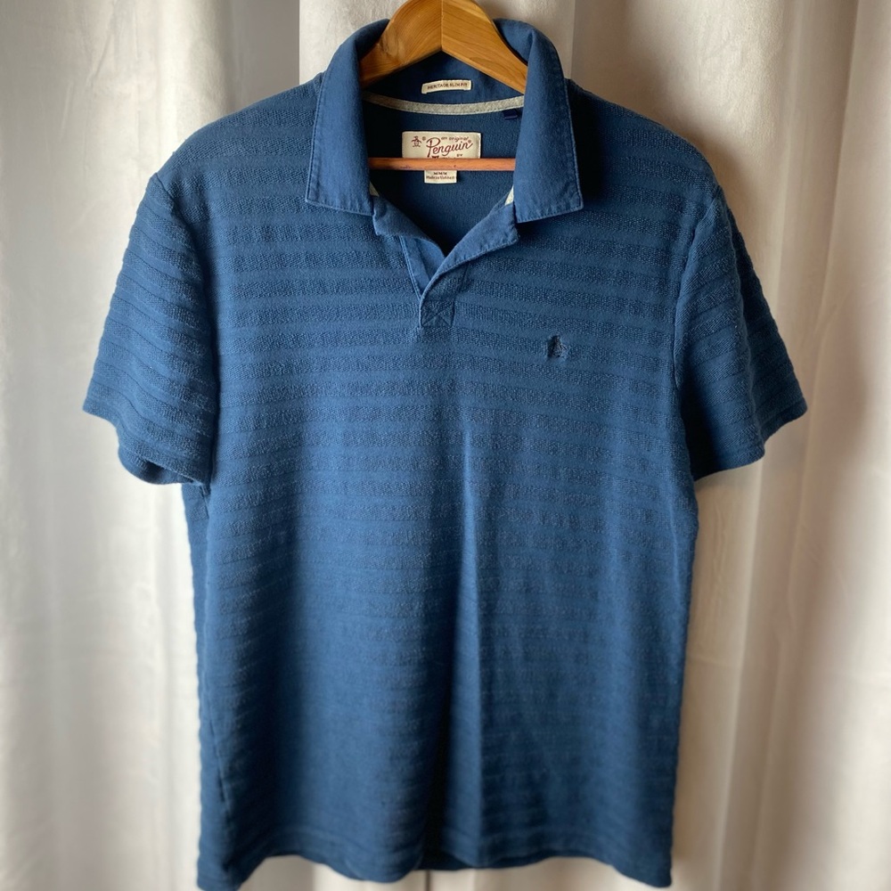 Original Penguin Men's Blue Textured Polo Shirt